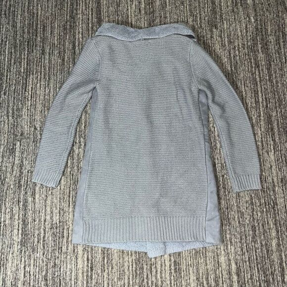 Mod Black Label Womens Medium Suede Front Cardigan Sweater Gray Faux Fur Long - Picture 6 of 8